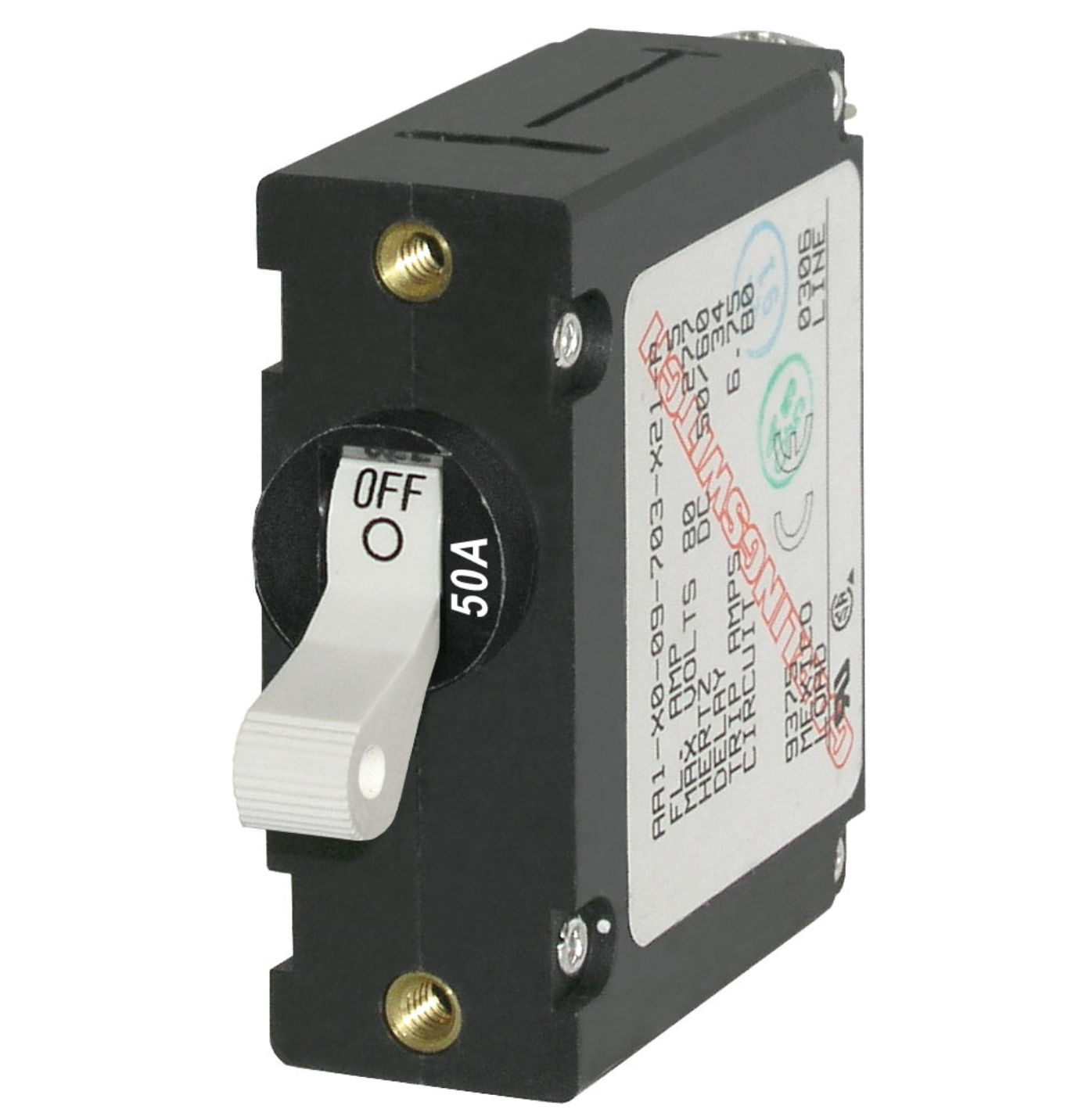 A-Series White Toggle Circuit Breaker - Single Pole 50A