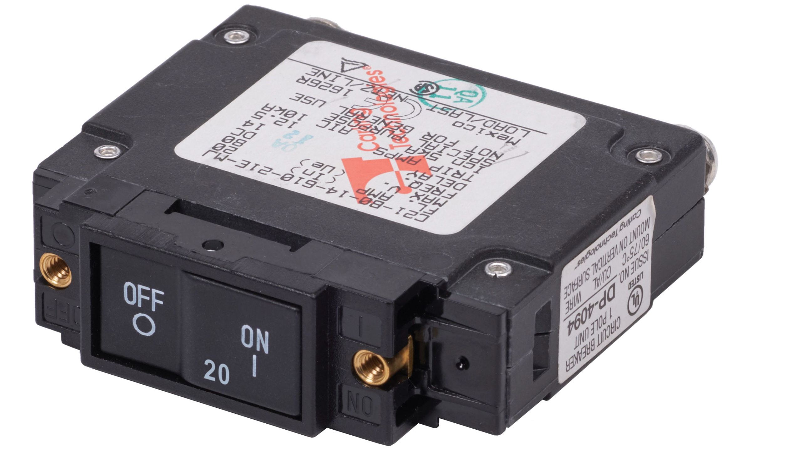 UL-489 Circuit Breaker - 20A Flat Rocker