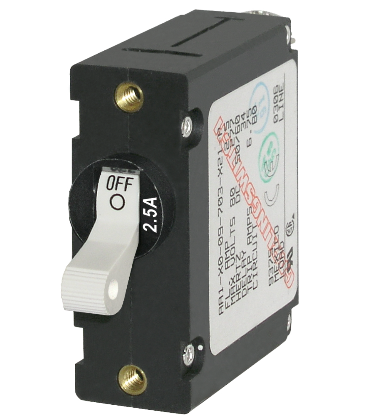A-Series White Toggle Circuit Breaker - Single Pole 2.5A