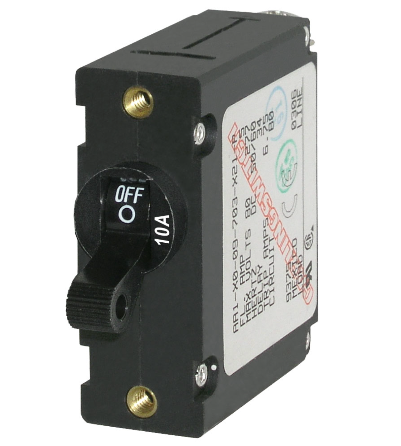 A-Series Black Toggle Circuit Breaker - Single Pole 10A