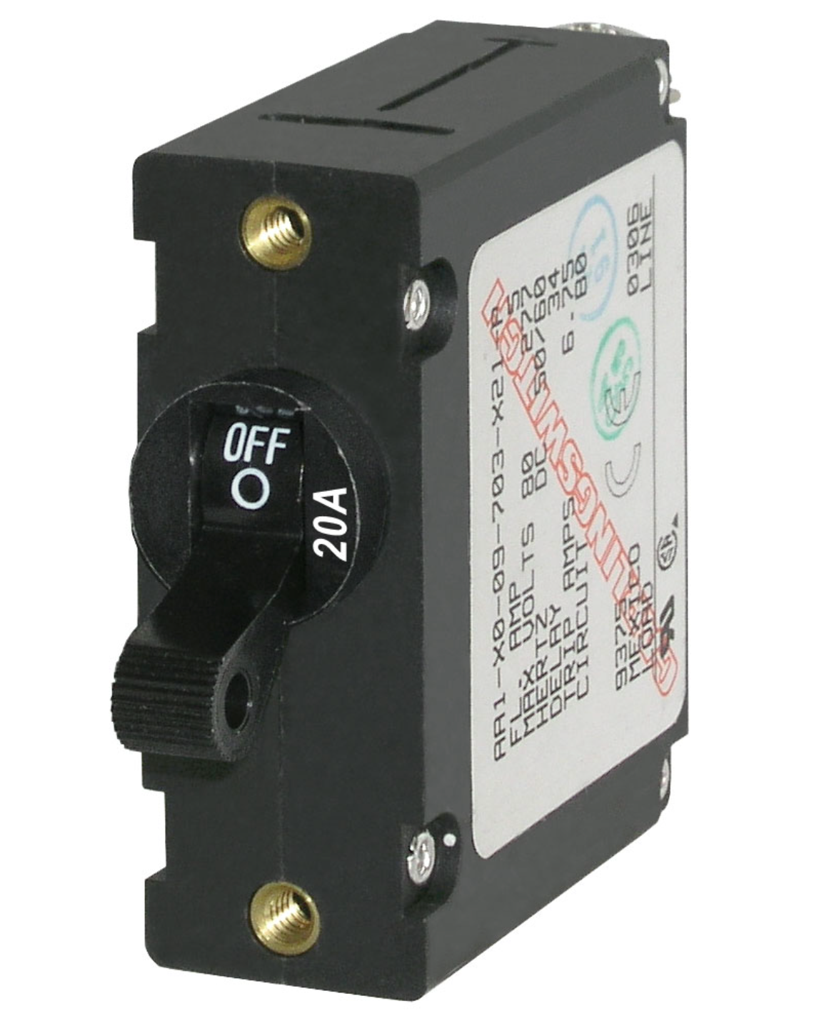 A-Series Black Toggle Circuit Breaker - Single Pole 20A