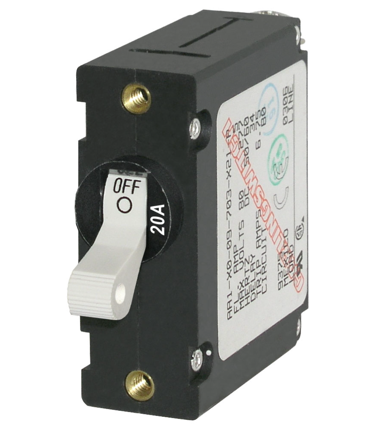 A-Series White Toggle Circuit Breaker - Single Pole 20A