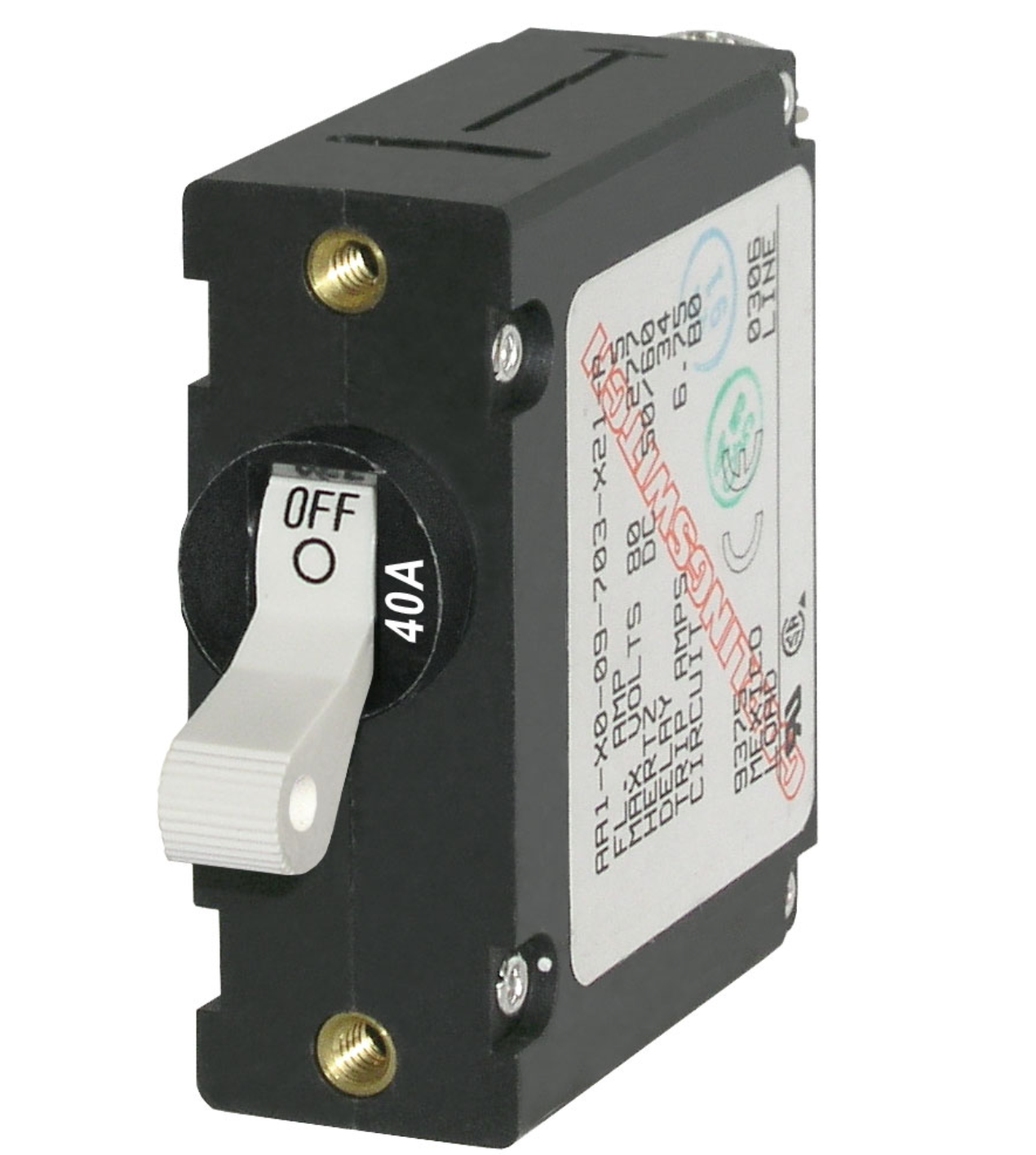 A-Series White Toggle Circuit Breaker - Single Pole 40A
